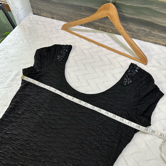 Nwt $198 Free People Low Back Beaded Shimmer Black Bodycon Short Sleeve Dress L - Picture 7 of 13